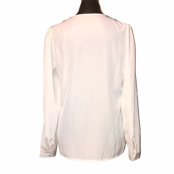 Classy Workwear Como Black White Contrast Blouse Small Soft Flowy Semi-Sheer - Picture 2 of 9